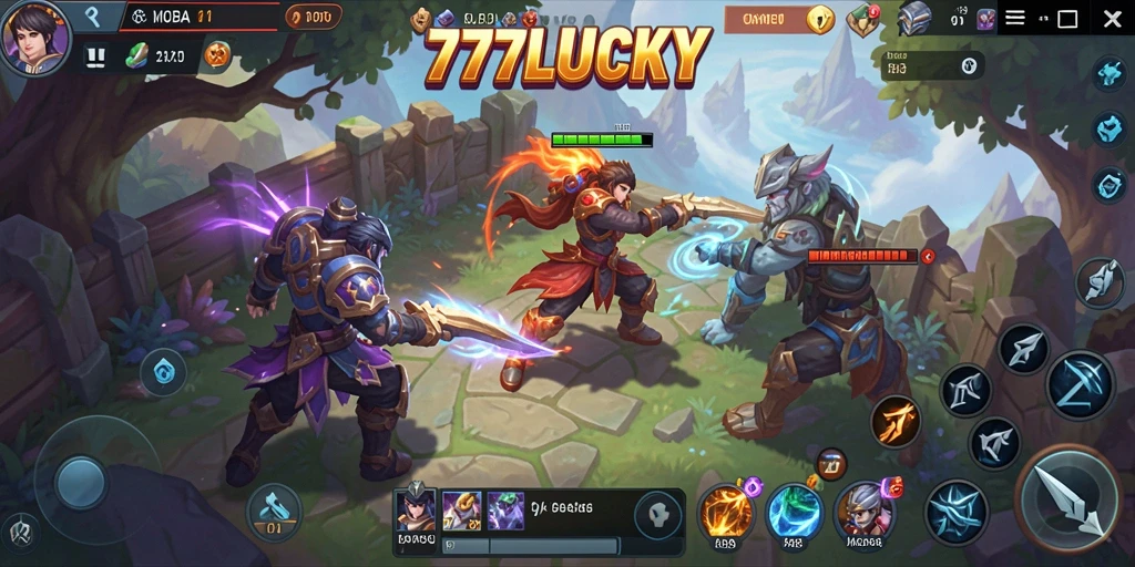 Tampilan seru dari gameplay 777LUCKY saat pertarungan tim.
