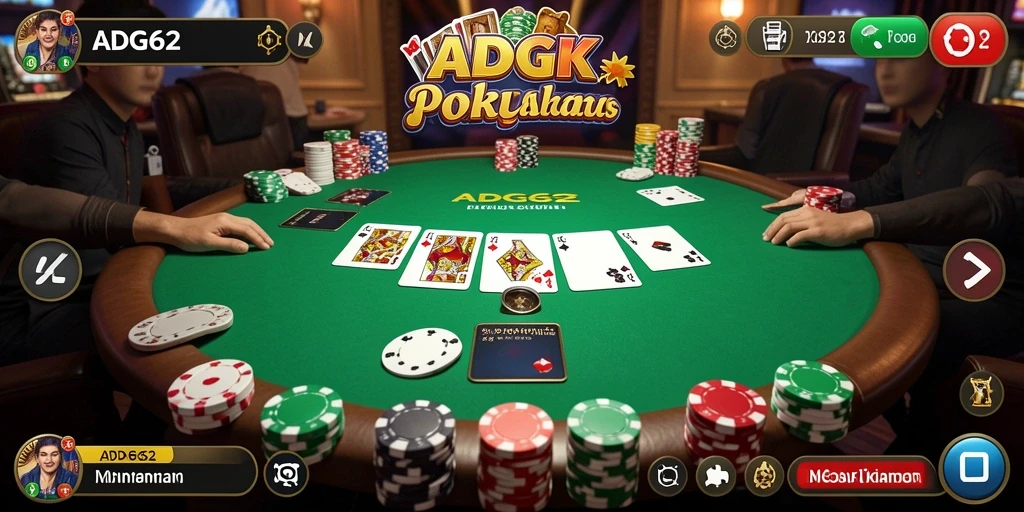 Screenshot gameplay ADG62 dengan tampilan papan poker yang menarik.