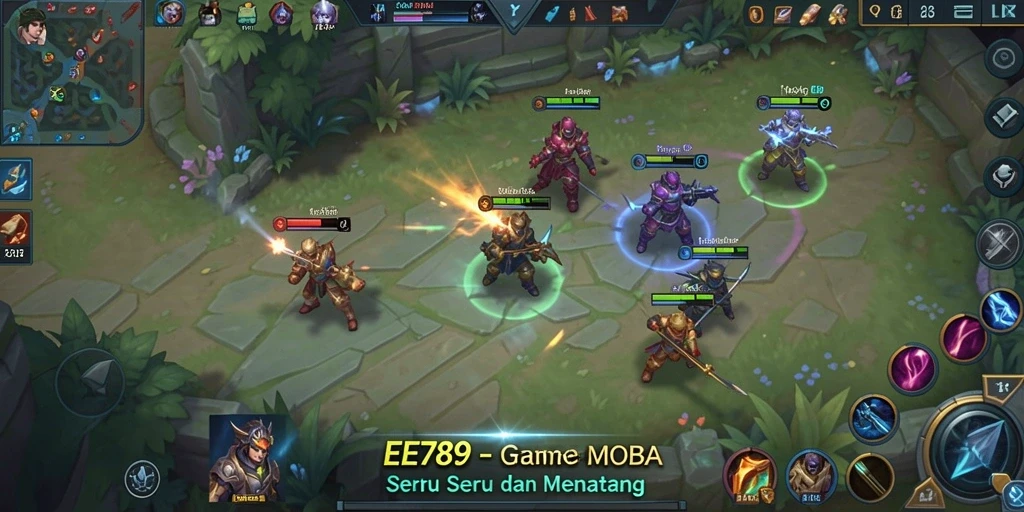 Tampilan gameplay MOBA yang menegangkan dan dinamis.