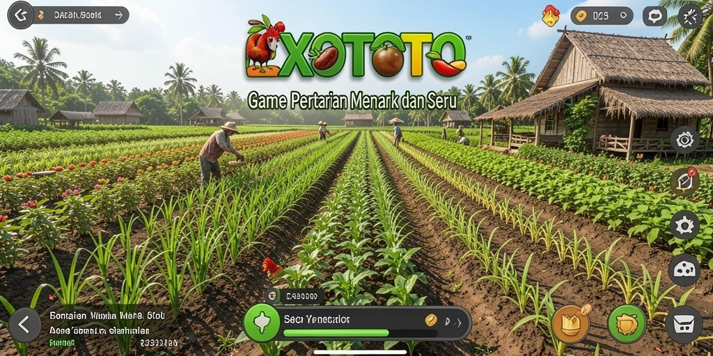 Tampilan gameplay EXOTOTO yang menarik saat bertani dan merawat tanaman.