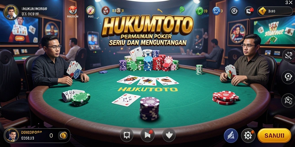 Screenshot HUKUMTOTO menampilkan gameplay poker yang penuh aksi.