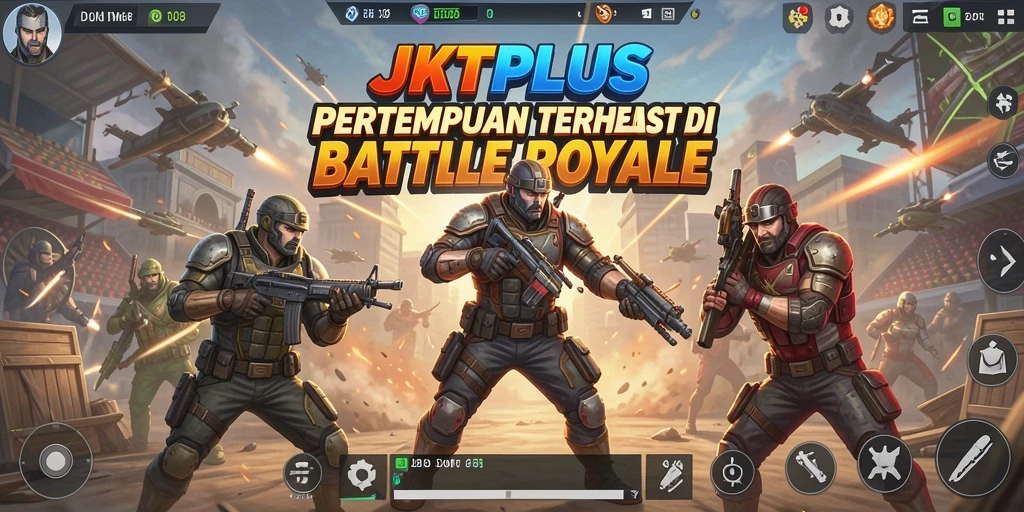 Screenshot gameplay JKTPLUS menampilkan aksi pertempuran intens di medan perang.