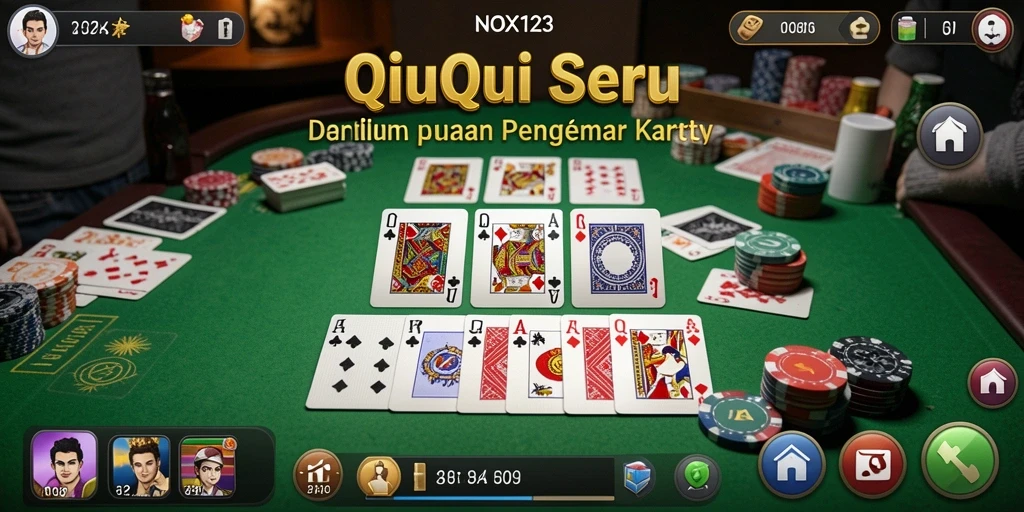 Tampilan gameplay seru di NOX123 dengan kartu QiuQiu.